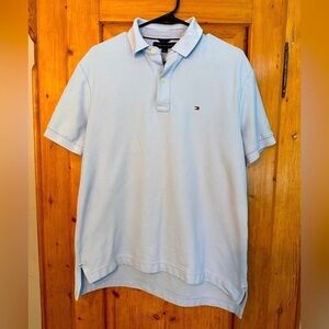 🎉Tommy Hilfiger Cotton Pull Over Polo Shirt Light Blue  Size Medium